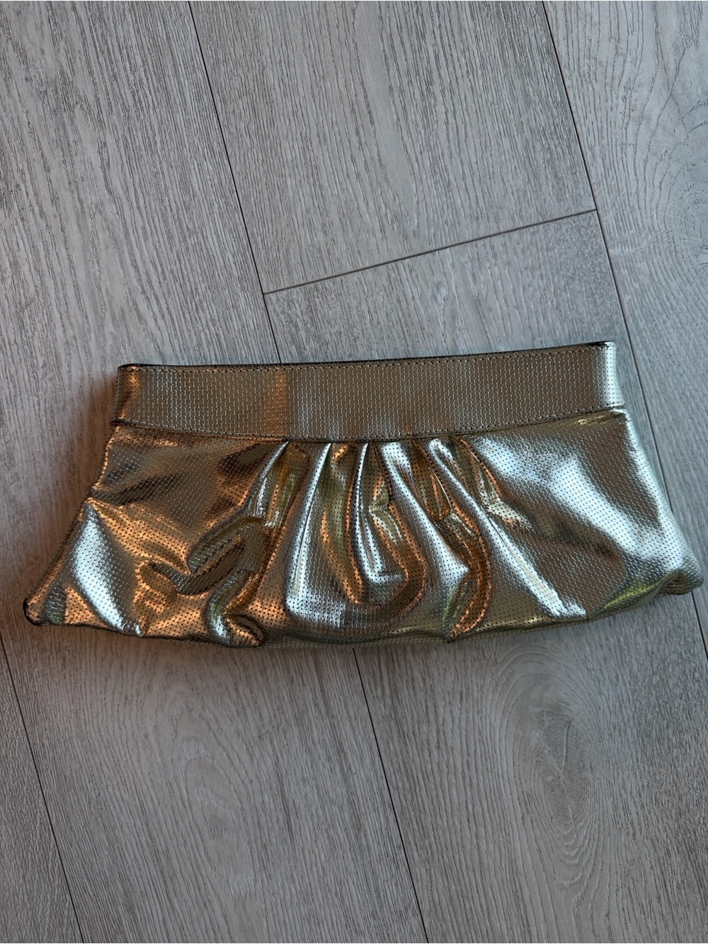 Lauren Merkin Metallic Gold Ruched Clutch